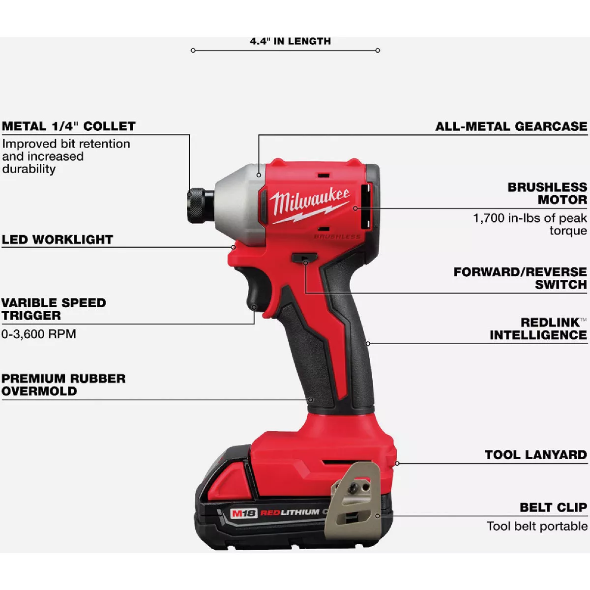 Milwaukee M18 2-Tool Brushless Cordless Compact Drill/Driver & Compact Impact Driver Combo Kit with (2) 2.0 Ah Batteries & Charger - photo 4