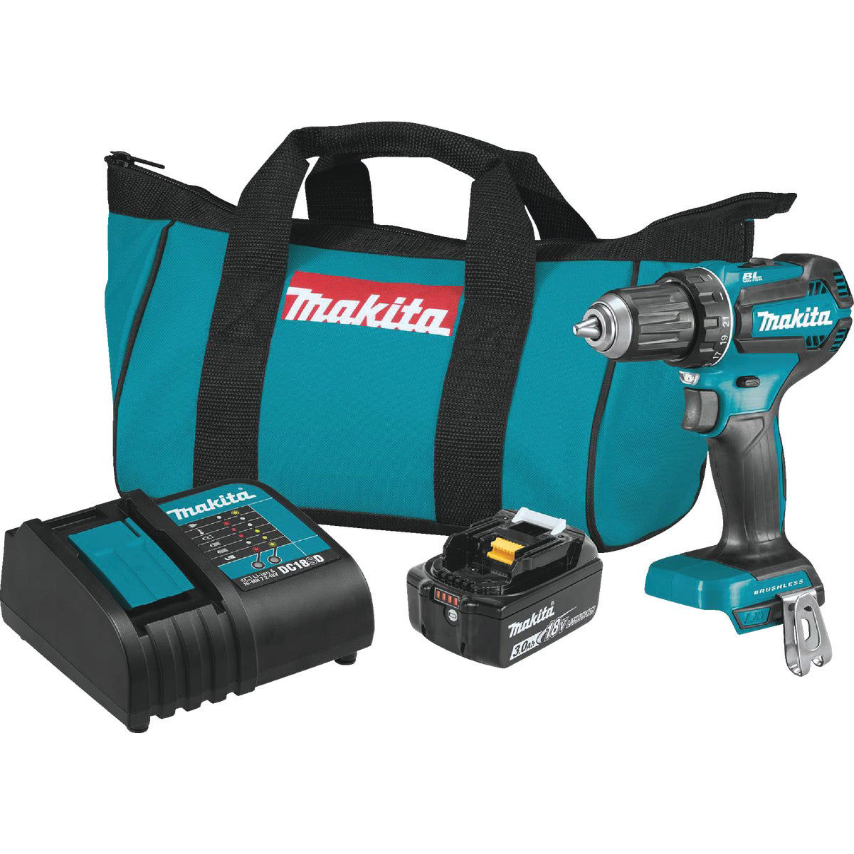 Makita 18V LXT Lithium-Ion 1 or 2 In Brushless Cordless Drill or Driver Kit with 3 0 Ah Battery and Charger