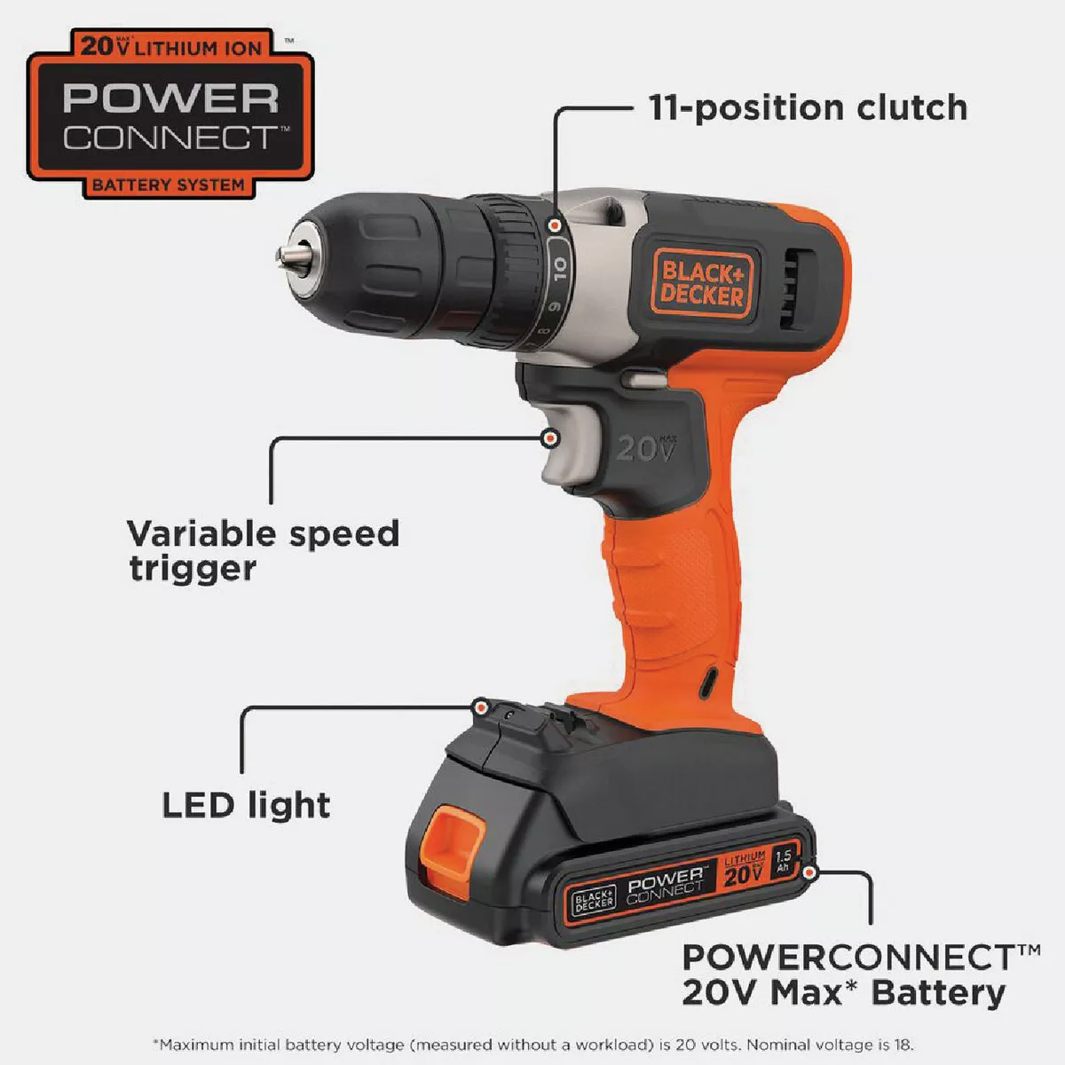 Black & Decker 20V MAX 3/8 In. Cordless Drill/Driver Kit with 1.5 Ah Battery & Charger - photo 2