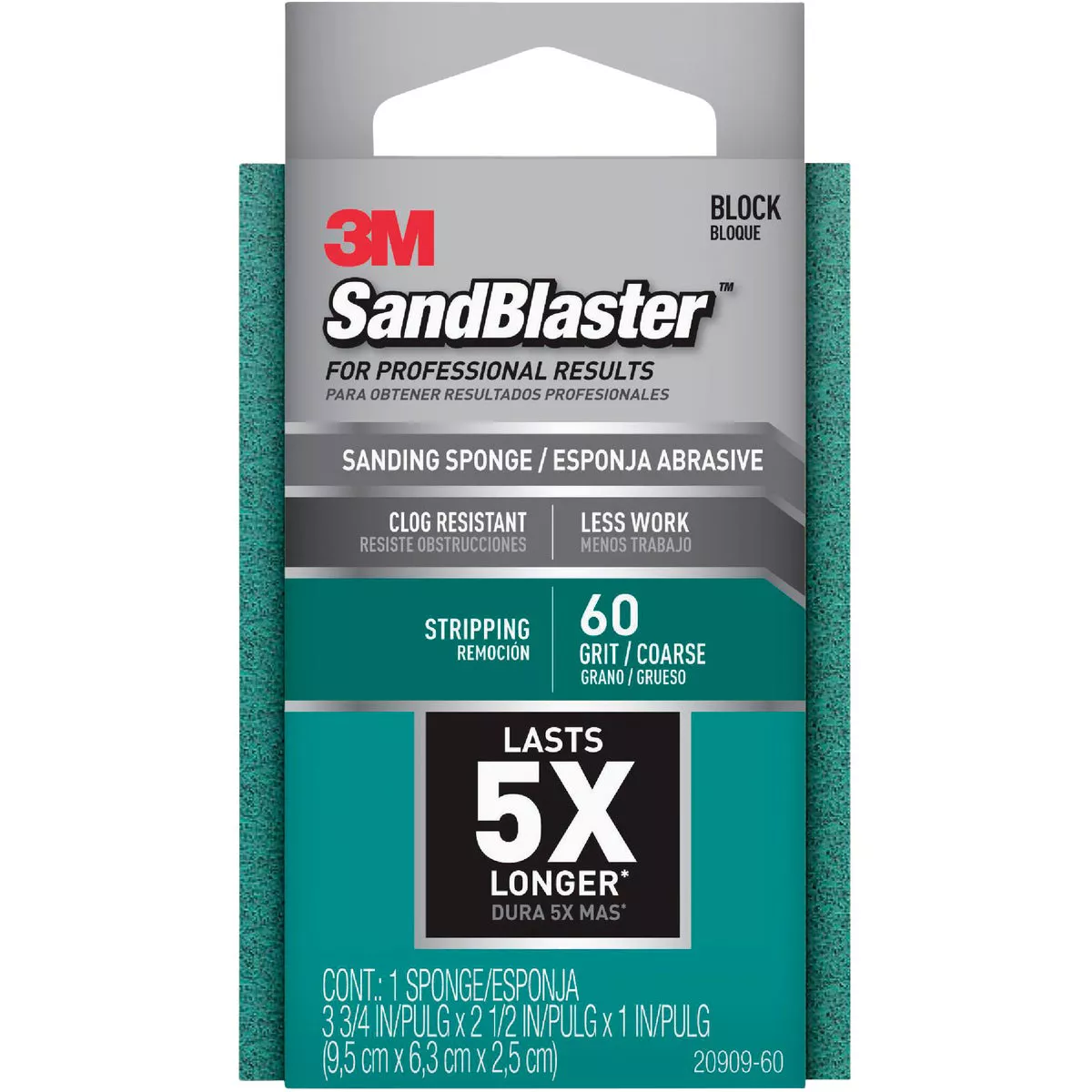 3M SandBlaster 2-1/2 In. x 3-3/4 In. x 1 In. Paint Stripping Coarse Sanding Sponge, 60 Grit