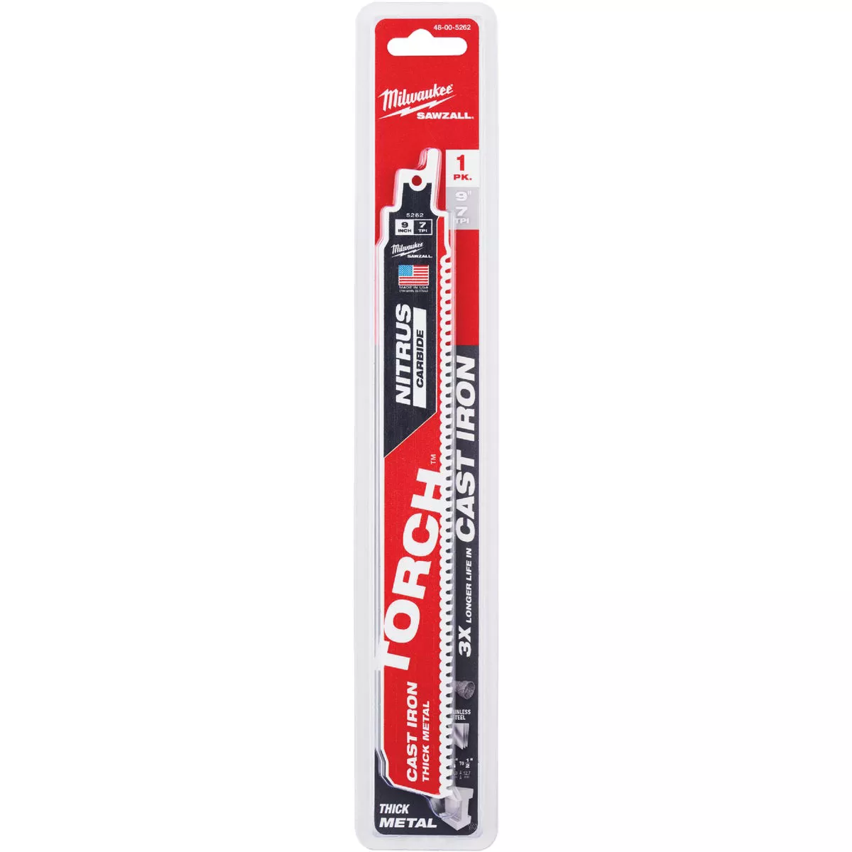 Milwaukee TORCH 9 In. 7 TPI NITRUS CARBIDE Teeth Metal Cutting Reciprocating Saw Blade