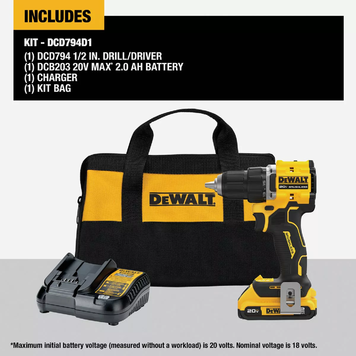 DEWALT ATOMIC 20V MAX Brushless 1/2 In. Compact Cordless Drill/Driver Kit with 2.0 Ah Battery & Charger - photo 2