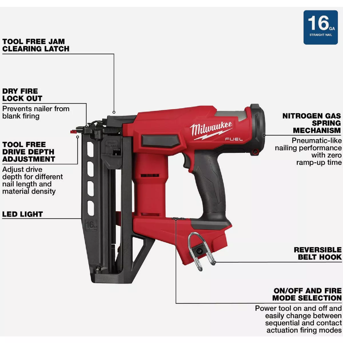 Milwaukee M18 FUEL Brushless 16-Gauge Straight Cordless Finish Nailer (Tool Only) - photo 3