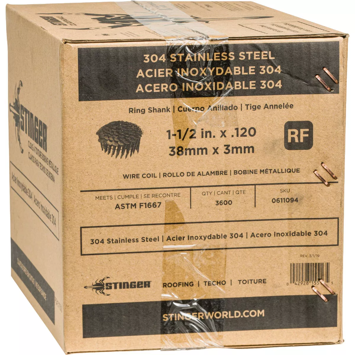 Stinger 1-1/2 In. x 0.120 In. 15 Degree Stainless Steel Coil Roofing Nails (3600 Ct.) - photo 2