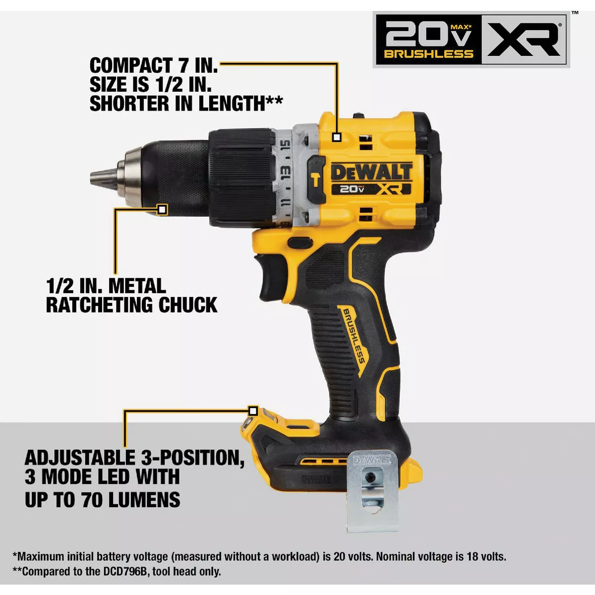 DEWALT 20V MAX XR Lithium-Ion Brushless 1/2 In. Compact Cordless Hammer Drill (Tool Only) - photo 2