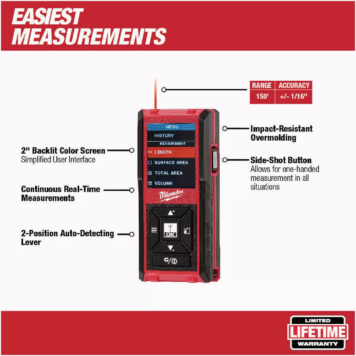 Milwaukee 150 Ft. Backlit Color Screen Laser Distance Measurer - photo 8