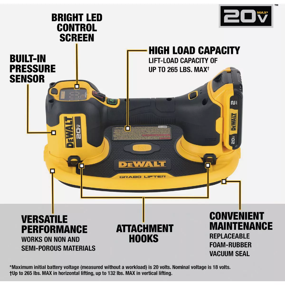DEWALT 20V MAX Cordless GRABO Vacuum Lifter Kit with (1) 2.0 Ah Battery & Charger - photo 3
