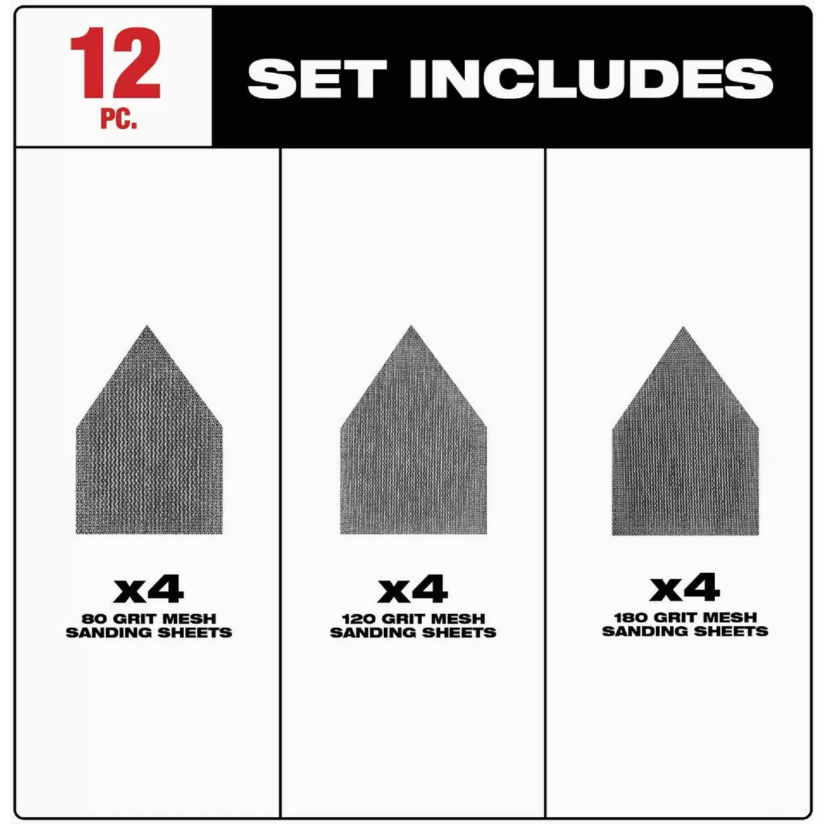 Milwaukee Assorted 80, 120 & 180 Grit Mesh Power Sanding Sheets for M12 FUEL Orbital Detail Sander (12-Pack) - photo 2
