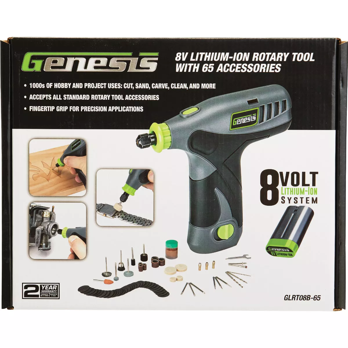 Genesis 8V Variable Speed Cordless Rotary Tool Kit with (65) Accessories - photo 2