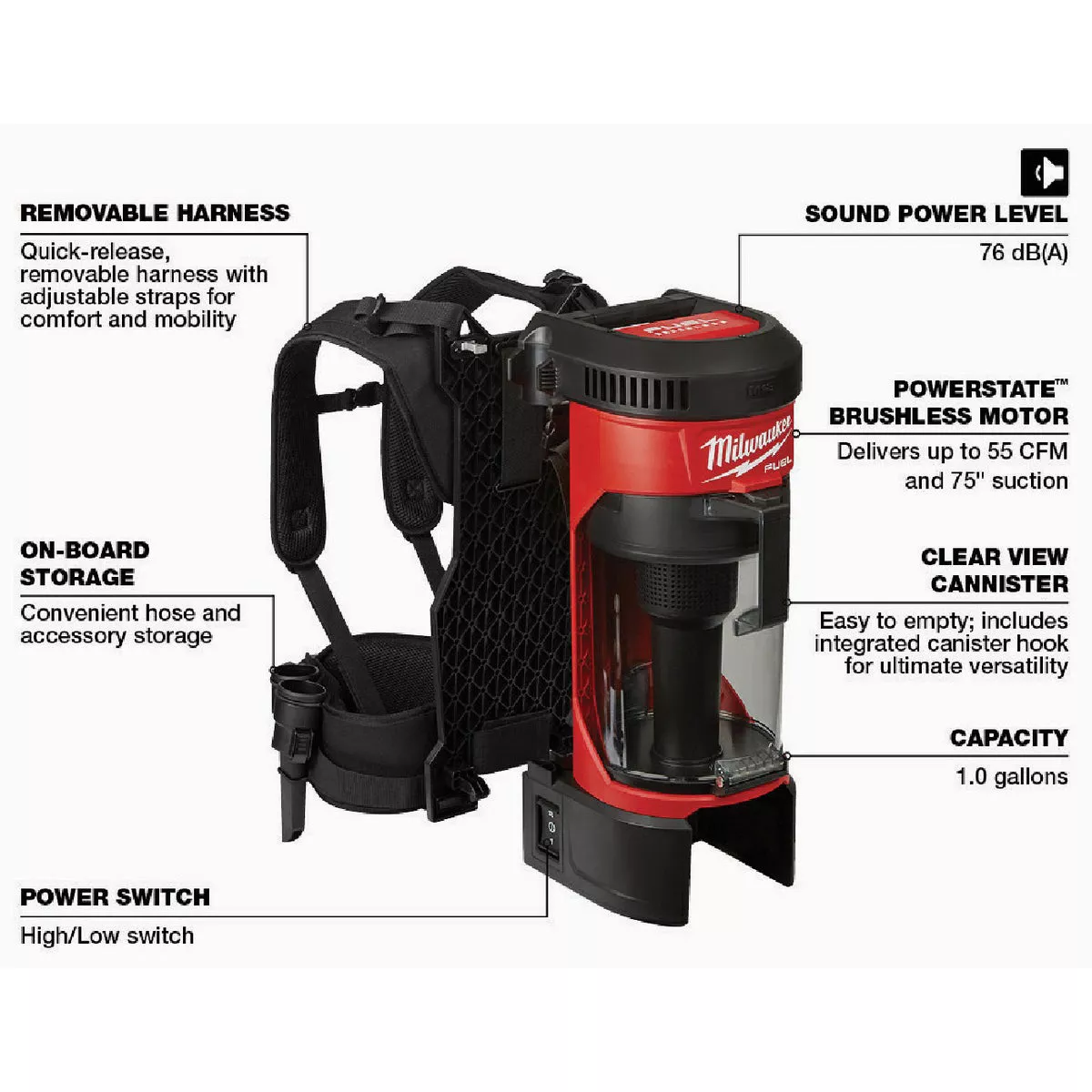 Milwaukee M18 FUEL 18V Lithium-Ion Brushless Cordless 1 Gal. 3-In-1 Backpack Vacuum (Tool Only) - photo 3