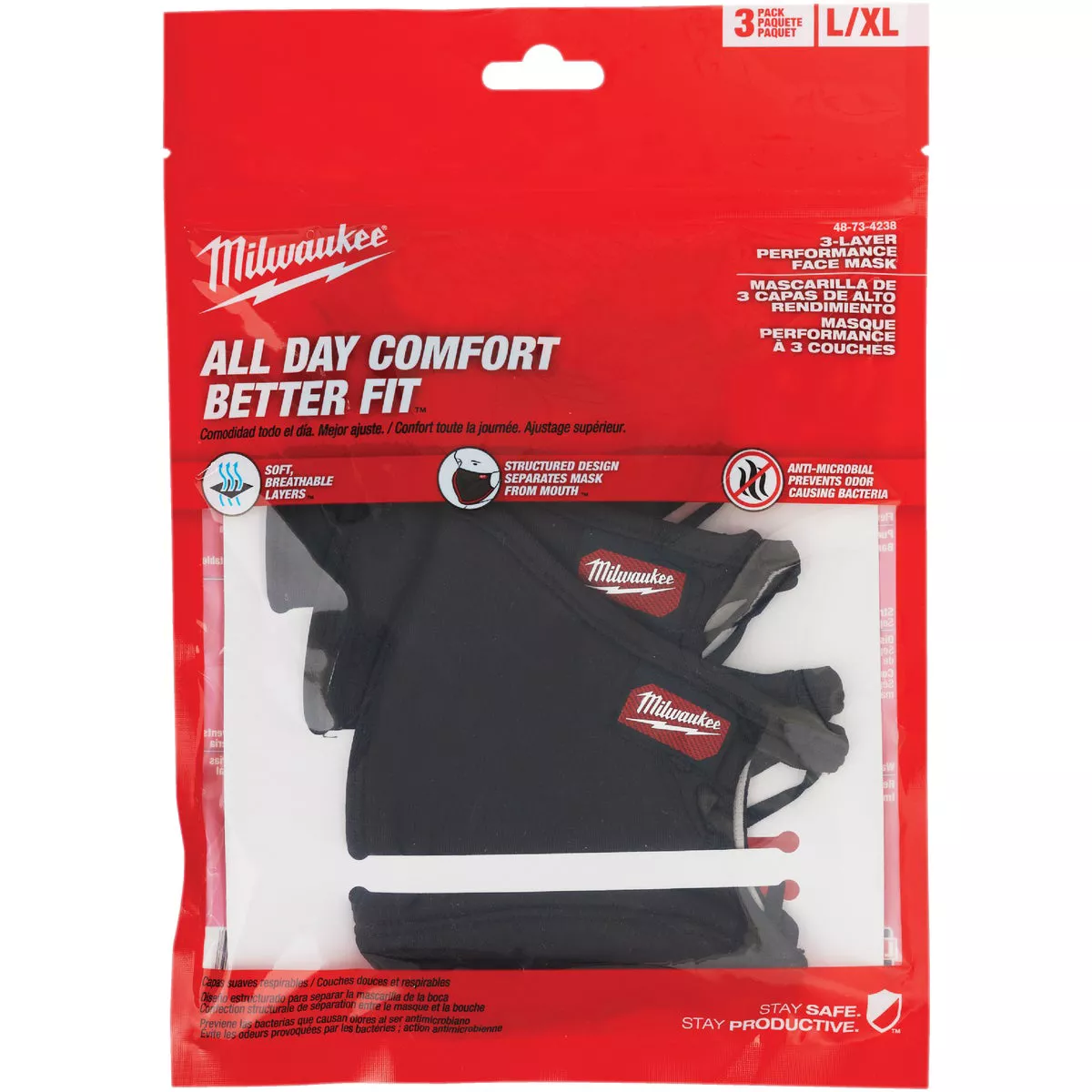 Milwaukee L/XL 3-Layer Washable Performance Dust & Face Mask (3-Pack) - photo 2