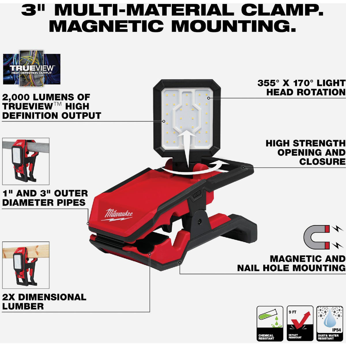 Milwaukee M18 ROVER Clamping Flood Light (Tool Only) | Do it