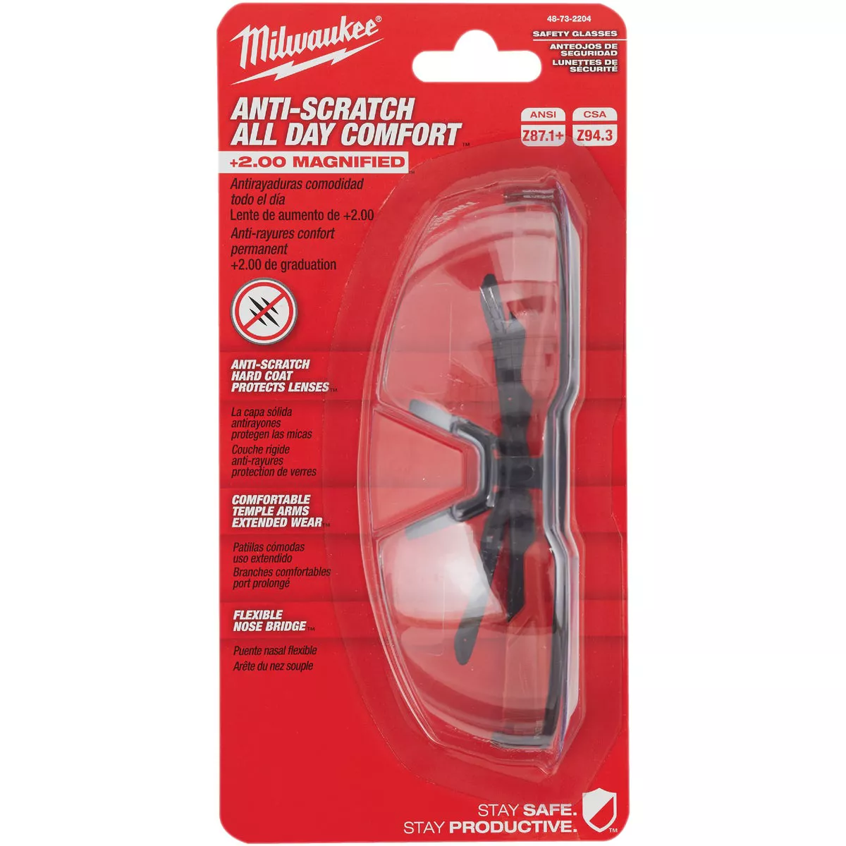 Milwaukee Red & Black Frame Safety Glasses with +2.00 Magnified Clear Anti-Scratch Lenses - photo 2