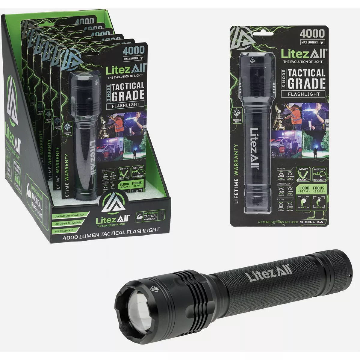 LitezAll Promier Product 4000KFLOOD 4000 Lm. LED Tactical Flashlight