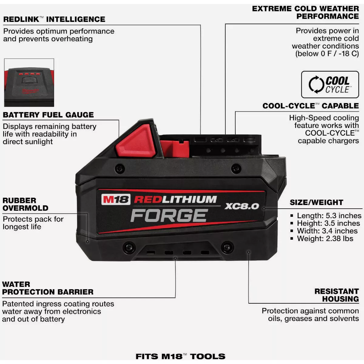 Milwaukee M18 REDLITHIUM FORGE Lithium-Ion High Output XC 8.0 Ah Battery Pack & Charger Starter Kit - photo 3