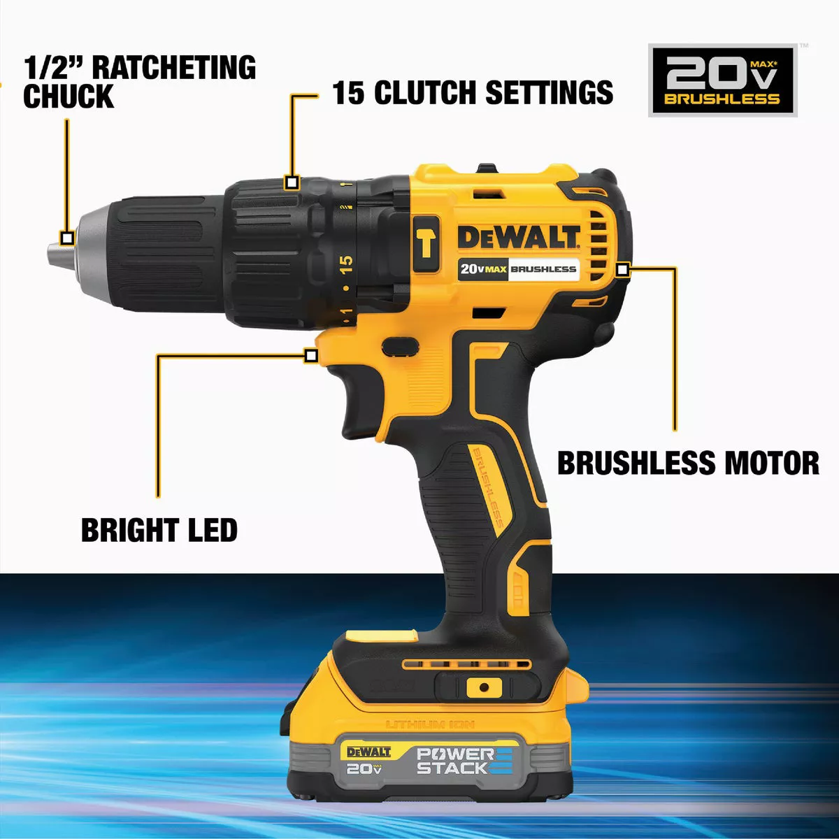DEWALT 20V MAX Brushless 1/2 In. Compact Cordless Hammer Drill Kit with 1.7 Ah POWERSTACK Battery & Charger - photo 2