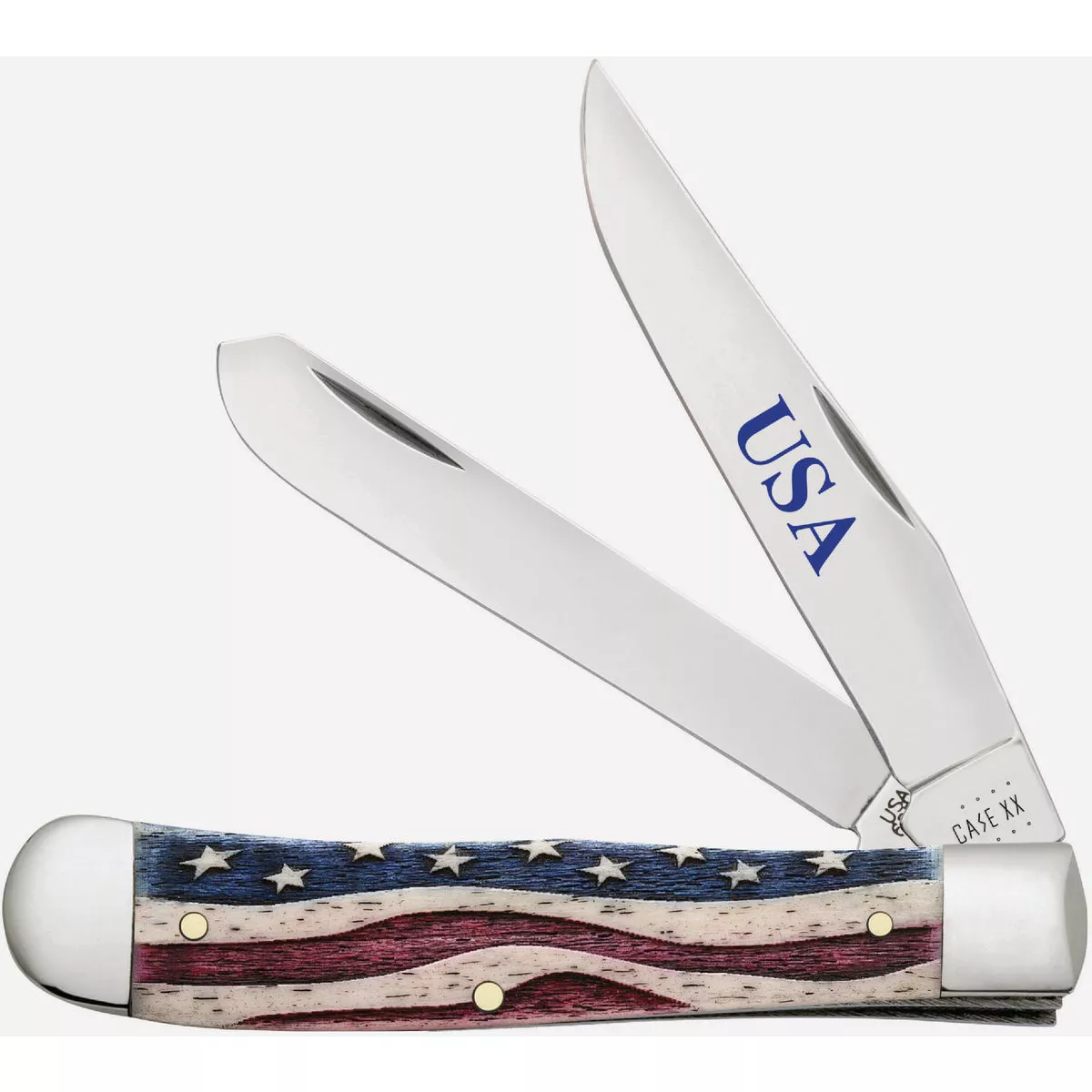 Case 3.25 In. Star Spangled Natural Bone Color Wash Trapper Pocket Knife-