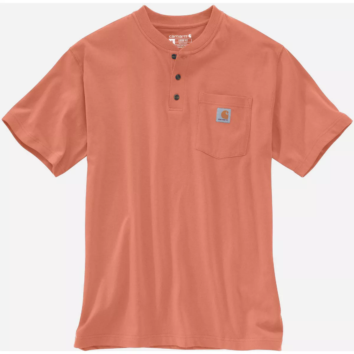 Carhartt Men's Medium Regular Terracotta Heavyweight Short Sleeve Henley Pocket T-Shirt, Loose Fit