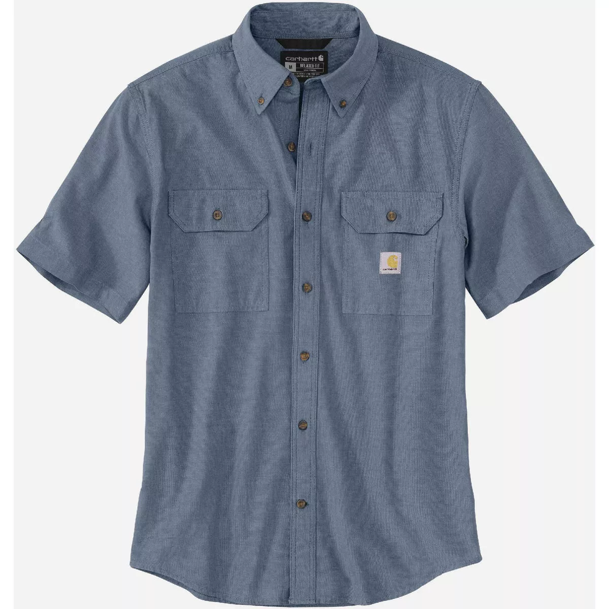 Carhartt Men's Medium Regular Denim Blue Chambray Short Sleeve Midweight Button Down Shirt, Loose Fit
