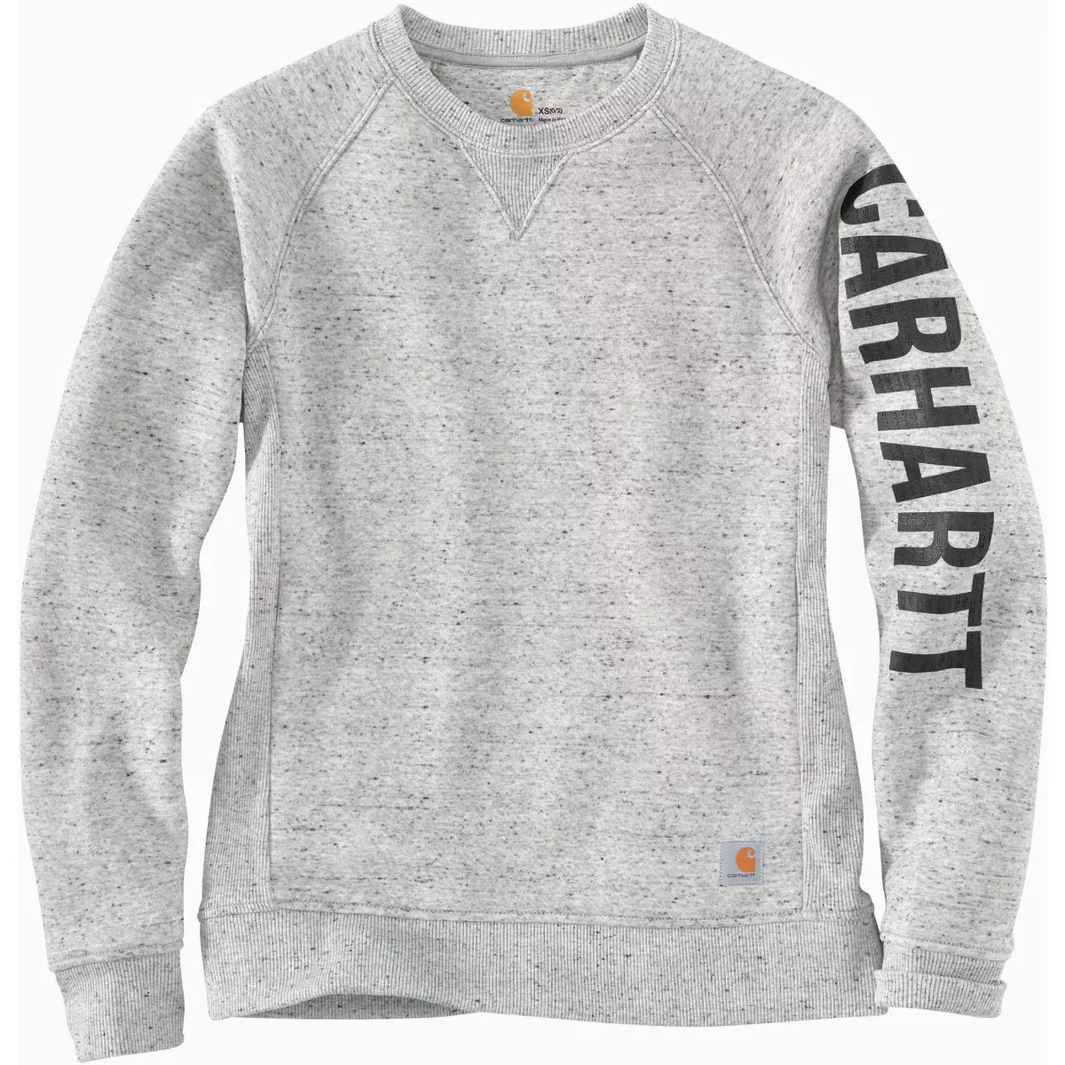 Carhartt Women's Small Regular Asphalt Heather Nep Midweight Block Logo Sleeve Graphic Crewneck Sweatshirt, Relaxed Fit