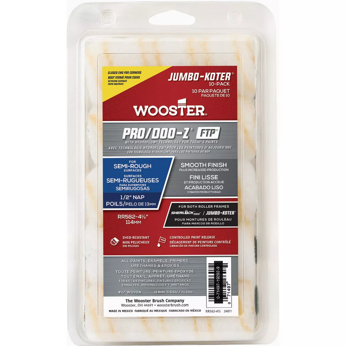 Wooster Jumbo-Koter Pro Doo-Z 4-1/2 In. x 1/2 In. FTP Paint Roller Cover with C-End (10-Pack)