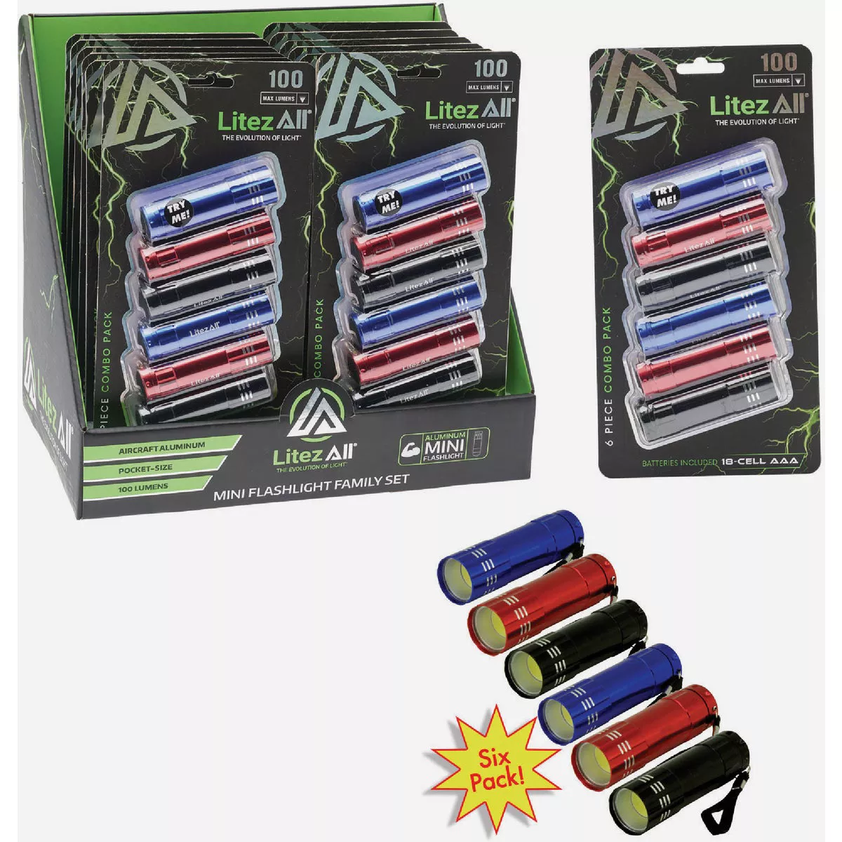 LitezAll Promier Products 100 Lm. COB LED Aluminum Pocket Flashlight (6-Pack)-