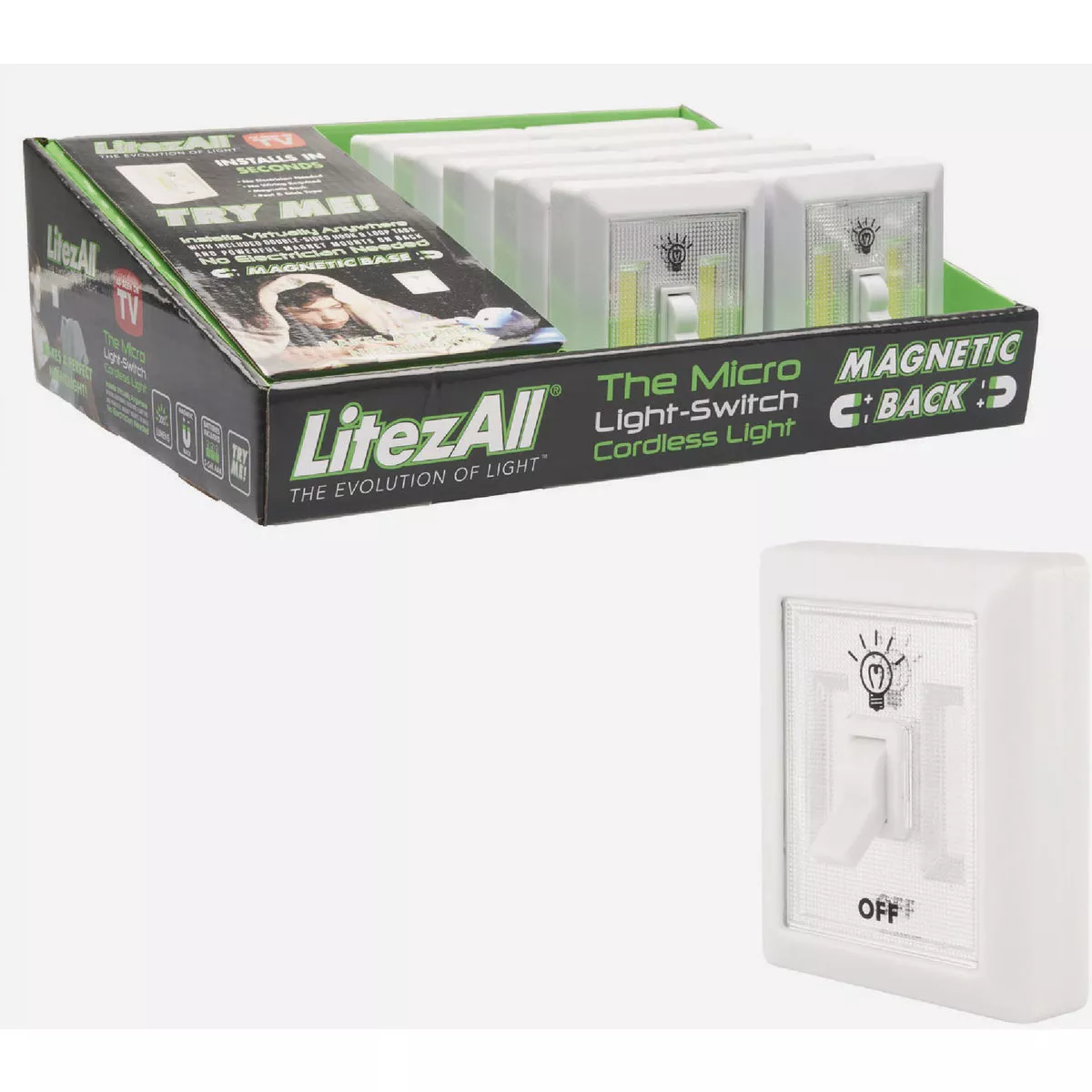 LitezAll Promier Products White LED 120 Lm. Micro Wireless Light Switch