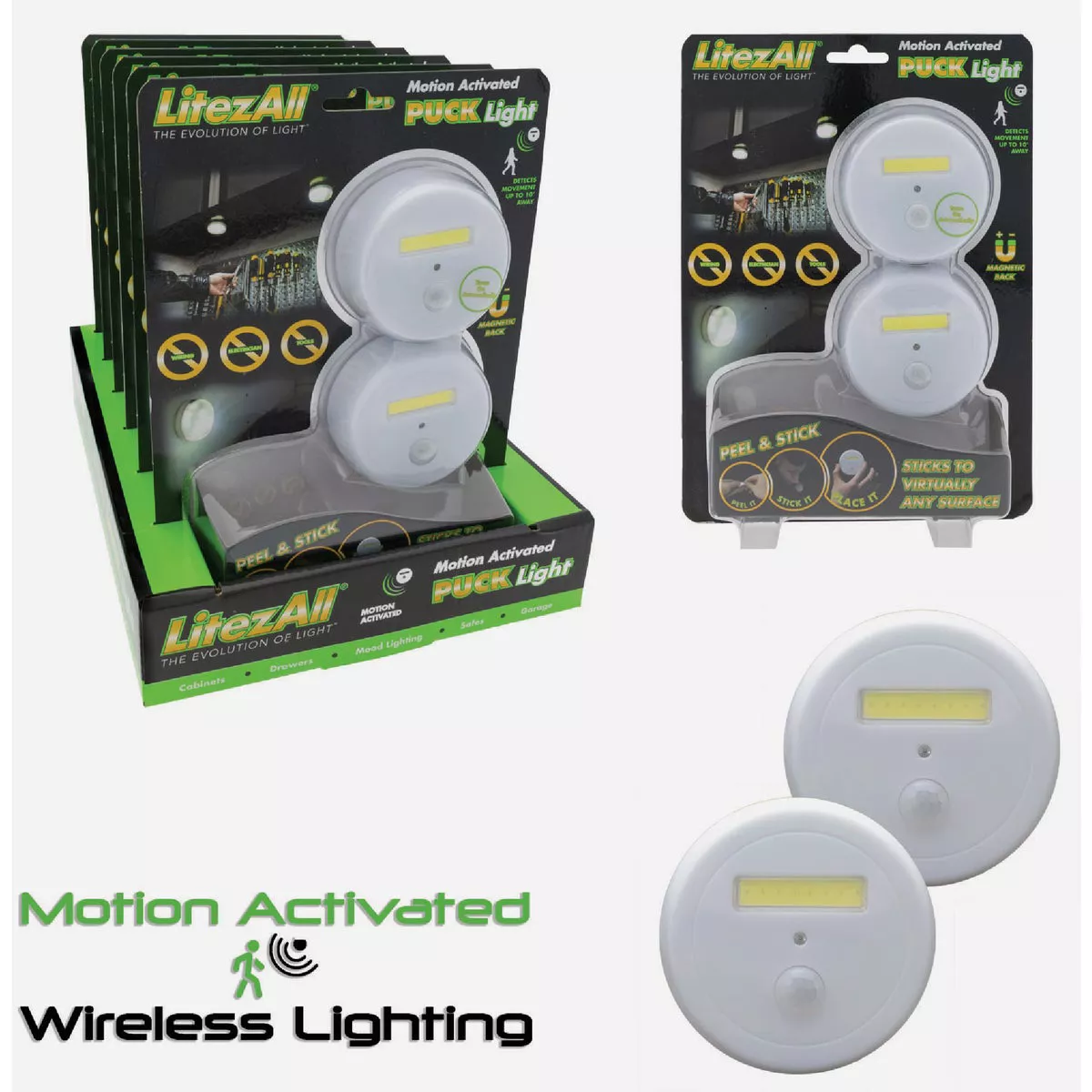 LitezAll Promier Products White COB LED Motion Activated Puck Light (2-Pack)