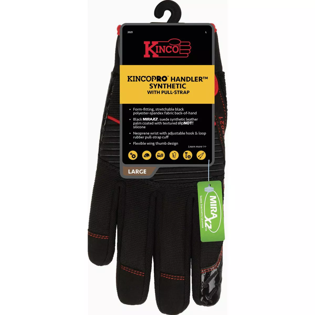 KincoPro Handler Men's Large Synthetic Glove with Pull-Strap