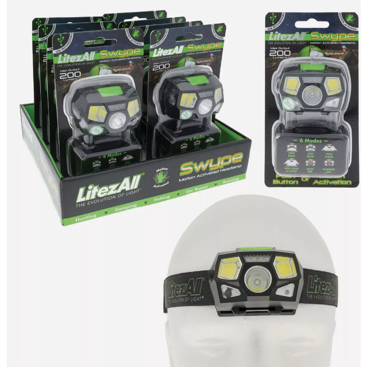 LitezAll Promier Product Swype 200 Lm. COB LED Motion Activated Headlamp