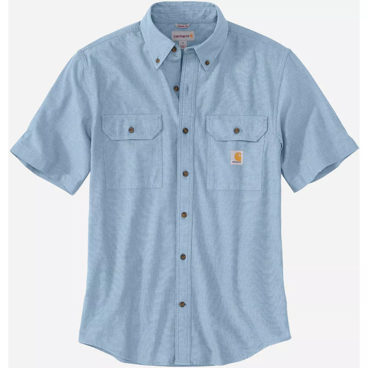 Carhartt Men's Small Regular Blue Chambray Short Sleeve Midweight Button Down Shirt, Loose Fit