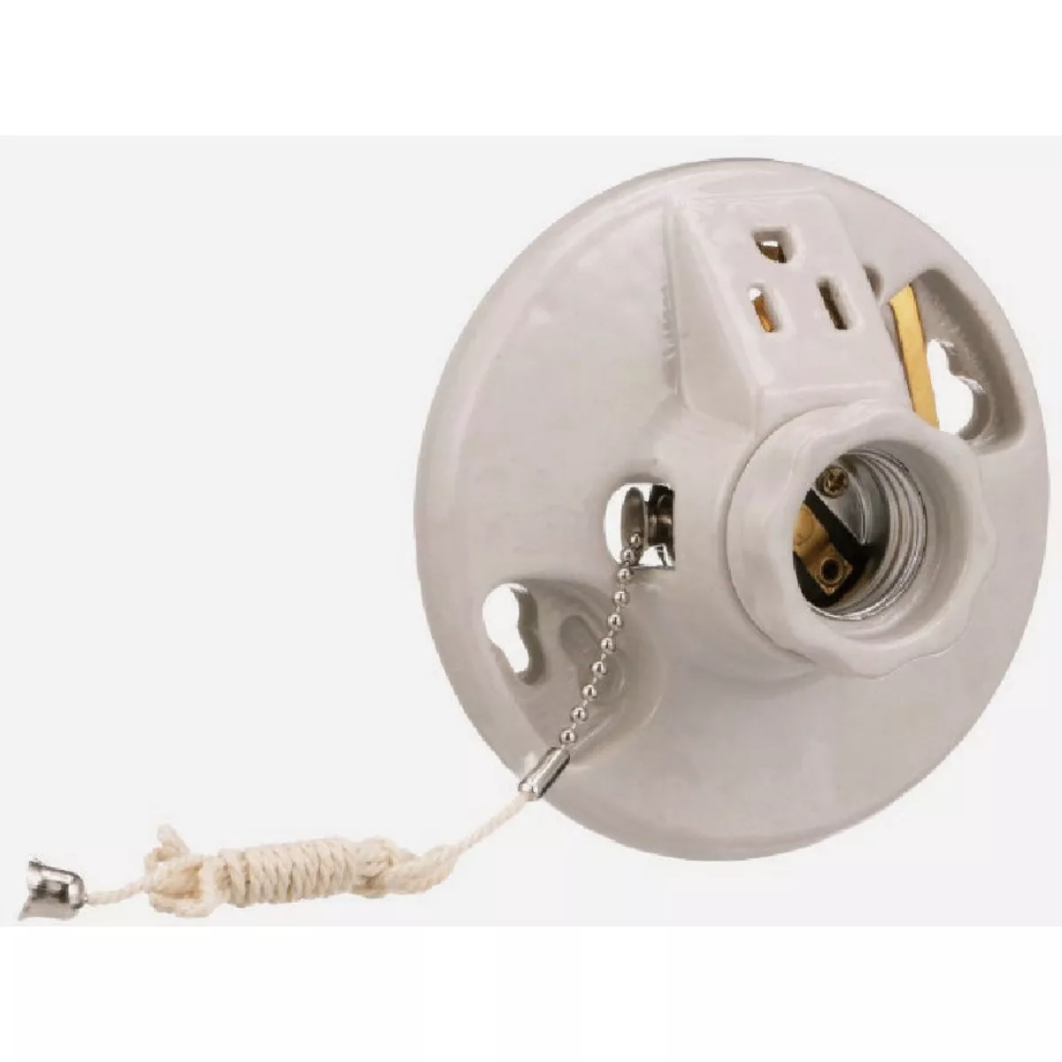 Eaton White Porcelain Incandescent Pull Chain Lampholder with 3-Wire Outlet