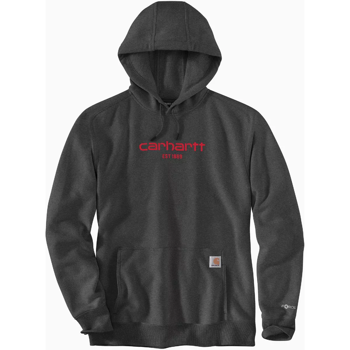 Carhartt Force Men's Small Regular Carbon Heather Lightweight Logo Graphic Pullover Hooded Sweatshirt, Relaxed Fit