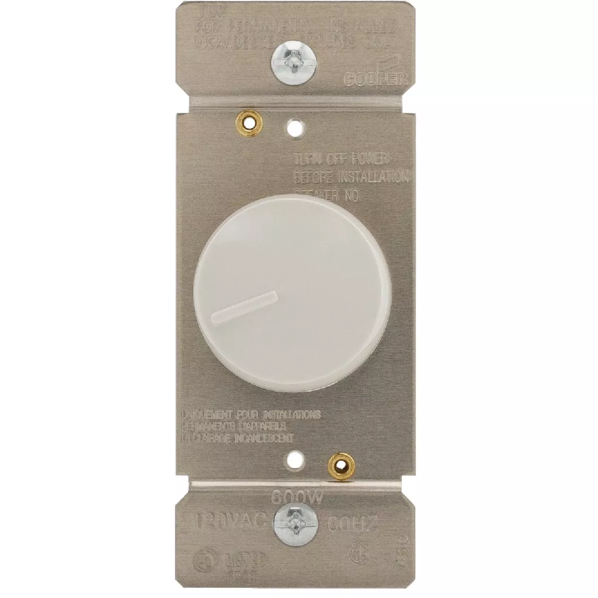 Eaton White/Ivory 600W Rotary Dimmer Switch