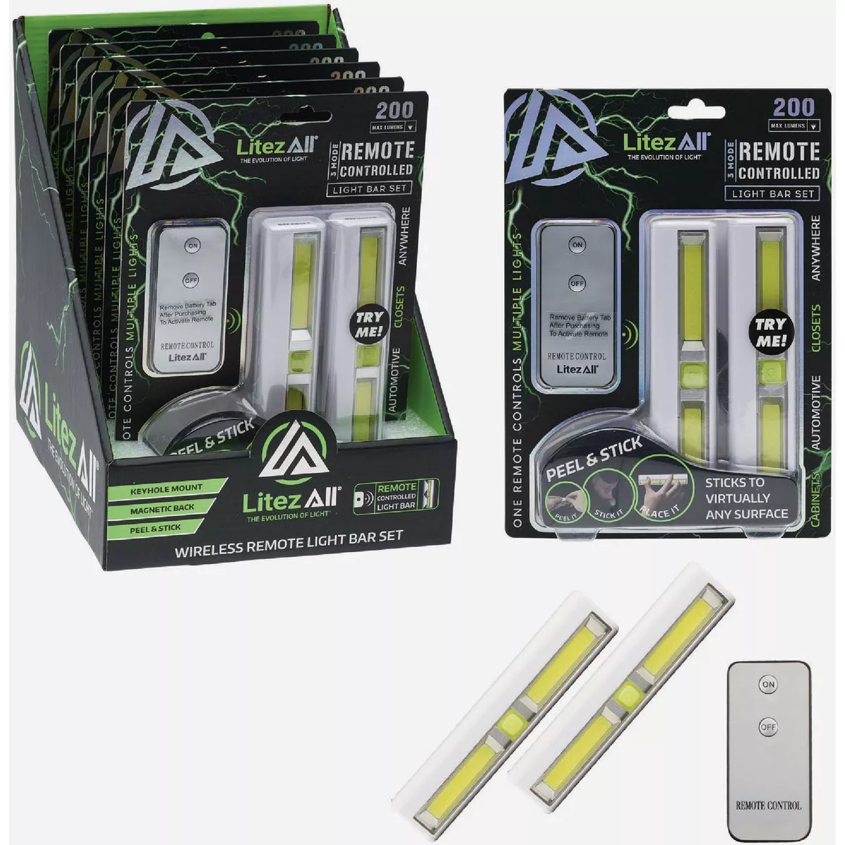 LitezAll Promier Products White COB LED Wireless Light Bar with Remote (2-Pack)