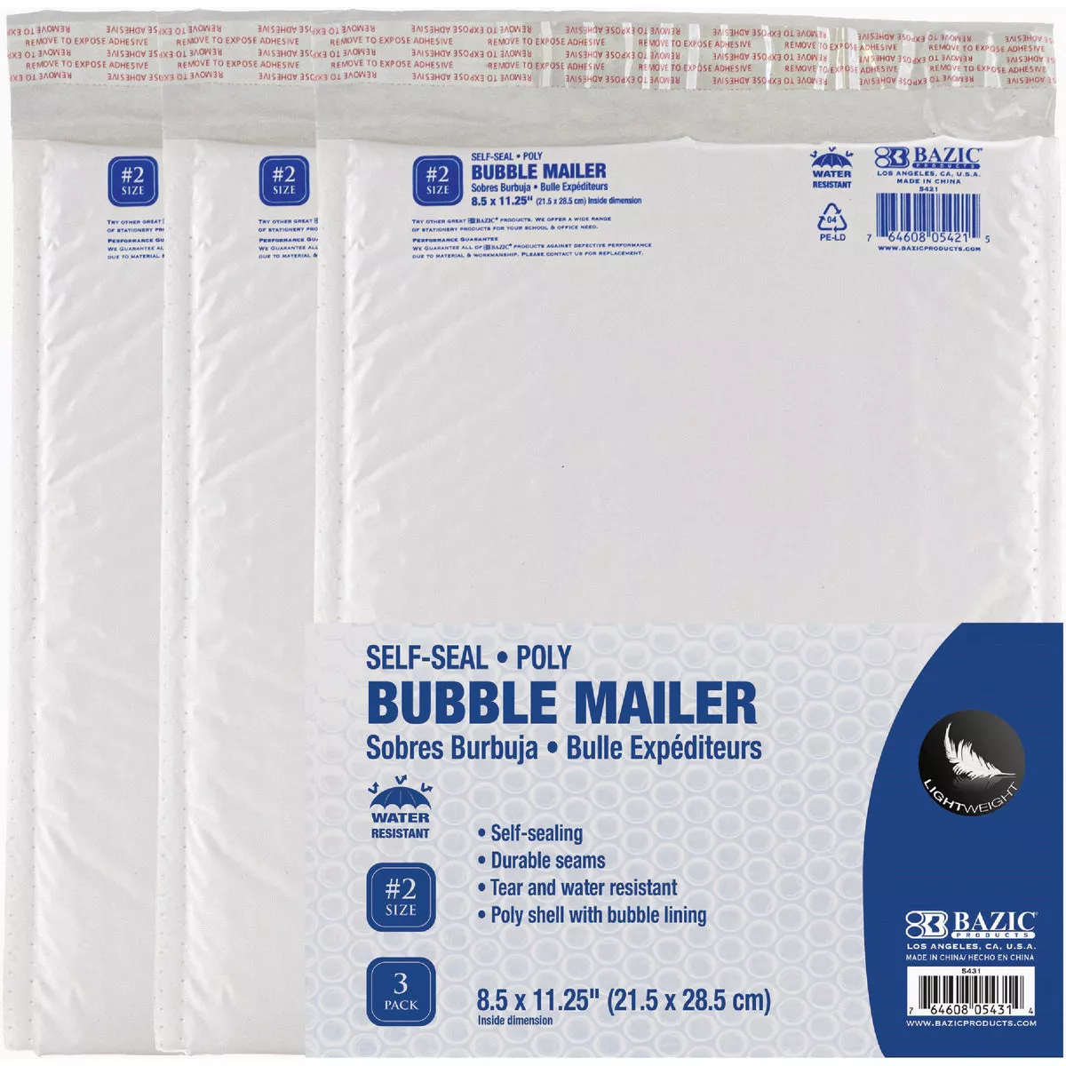 Bazic Products 8.5 In. x 11.25 In. #2 Poly Bubble Mailer (3-Pack)
