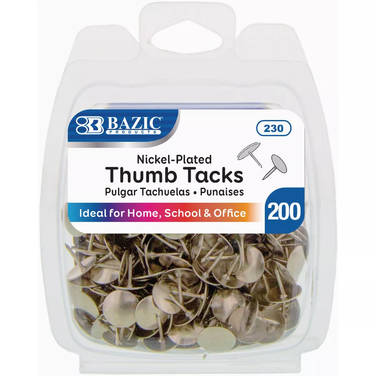 Bazic Products Nickel (Silver) Thumb Tack (200-Pack)-