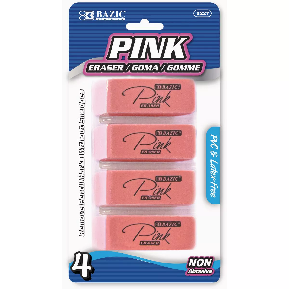 Bazic Products Pink Bevel Eraser (4-Pack)