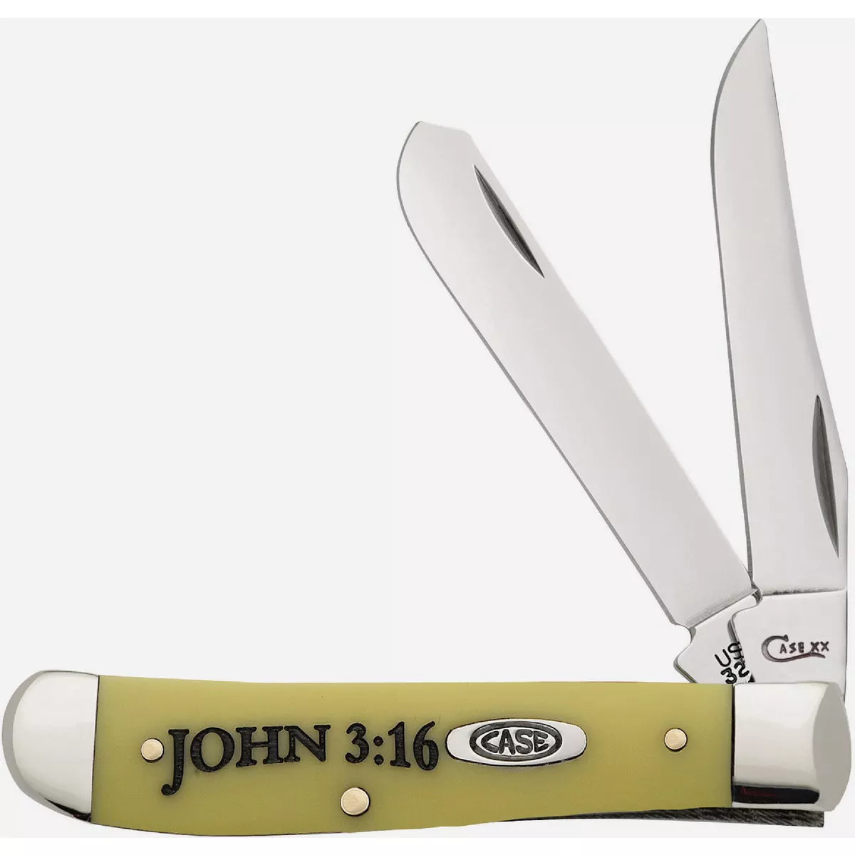 Case 2.7 In. Yellow Synthetic Smooth Mini Trapper Pocket Knife, John 3:16