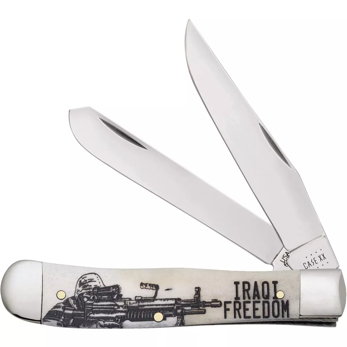 Case 3.25 In. Iraqi Freedom Natural Bone Smooth Trapper Pocket Knife-