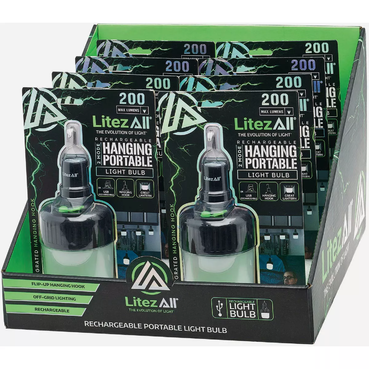 LitezAll Promier Products Black LED 200 Lm. Rechargeable Bulb Light-