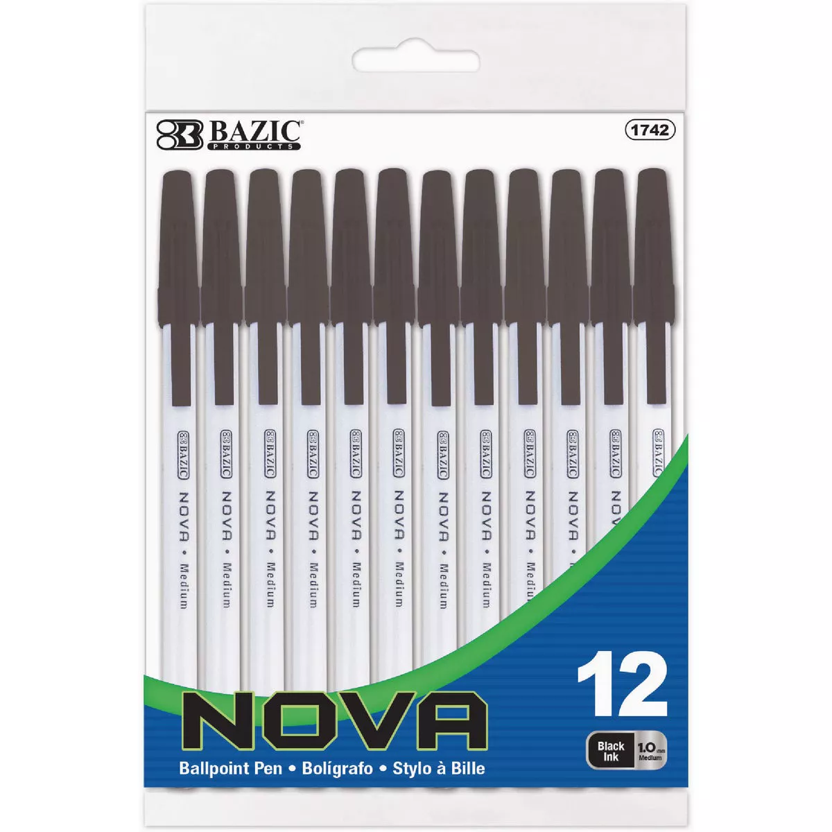 Bazic Products Nova Black Color Stick Pen (12-Pack)