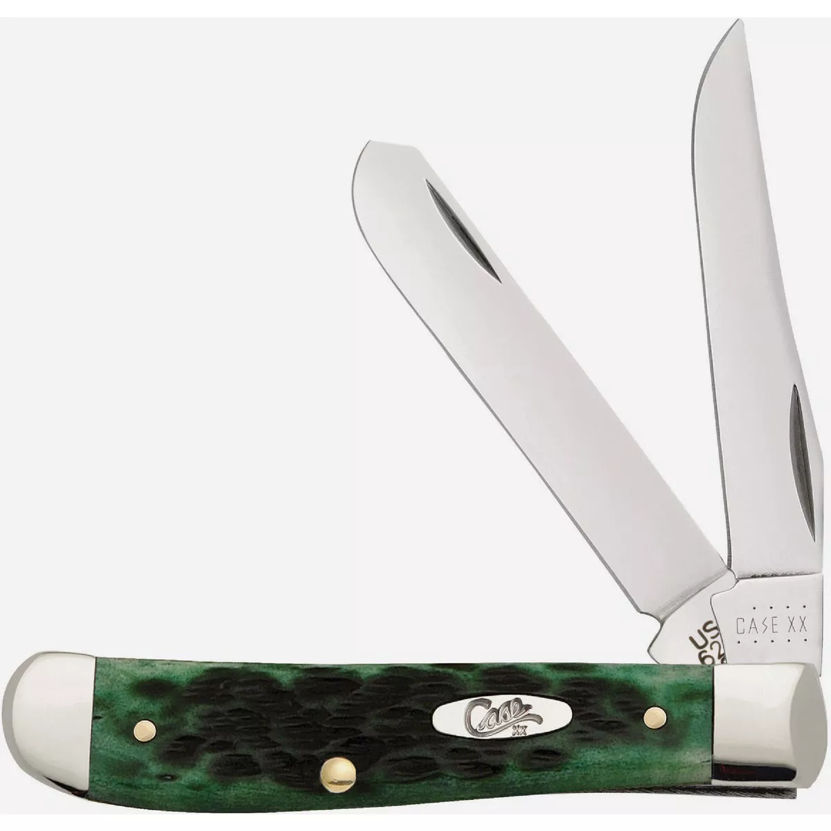 Case 2.7 In. Pocket Worn Bermuda Green Bone Peach Seed Jig Mini Trapper Pocket Knife