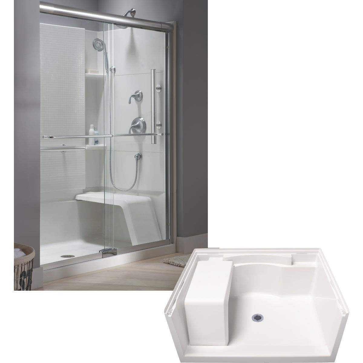 Sterling Accord 48 In. W x 36 In. D Center Drain Seated Shower Pan in ...