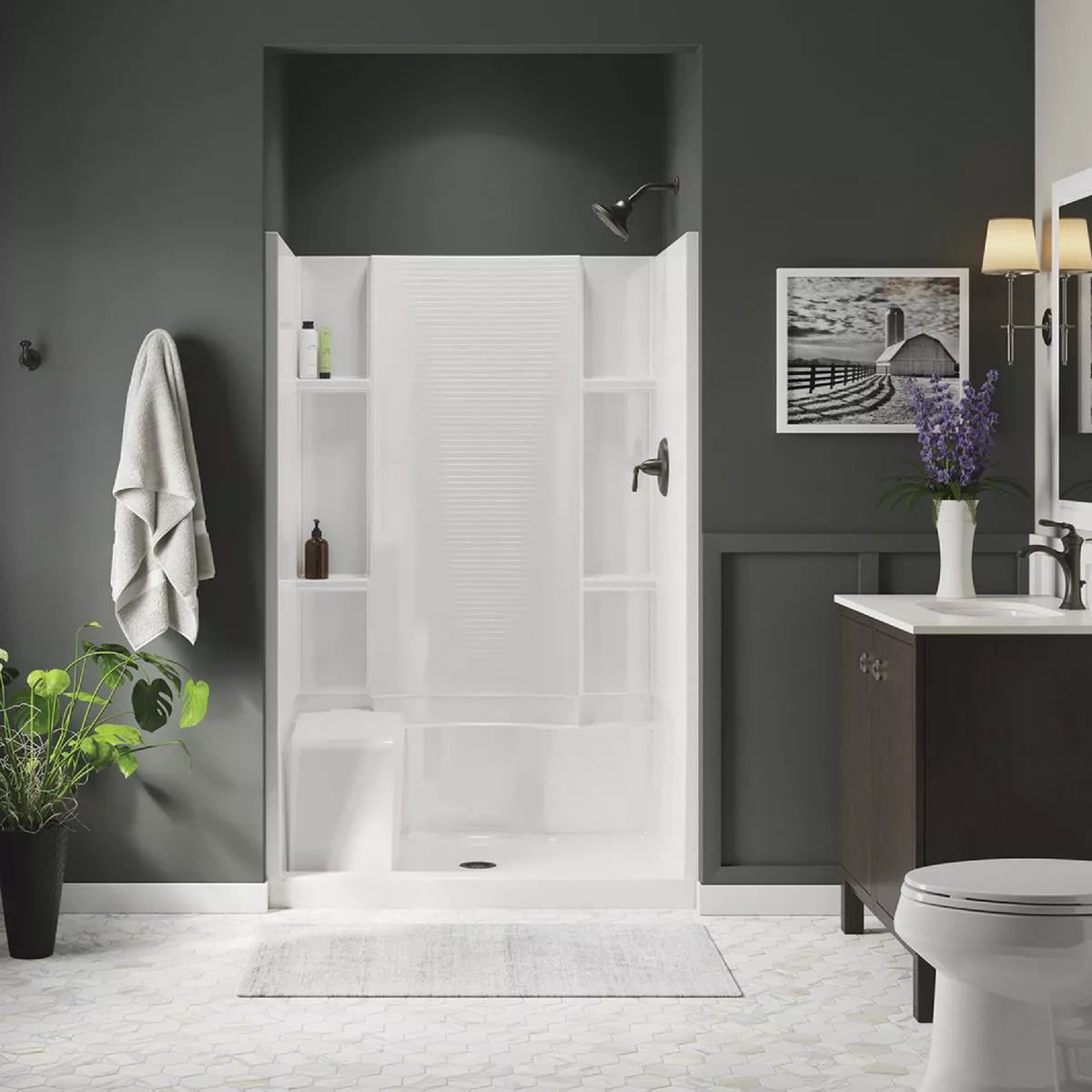 Sterling Accord 48 In. W x 36 In. D Center Drain Seated Shower Pan in White - photo 6