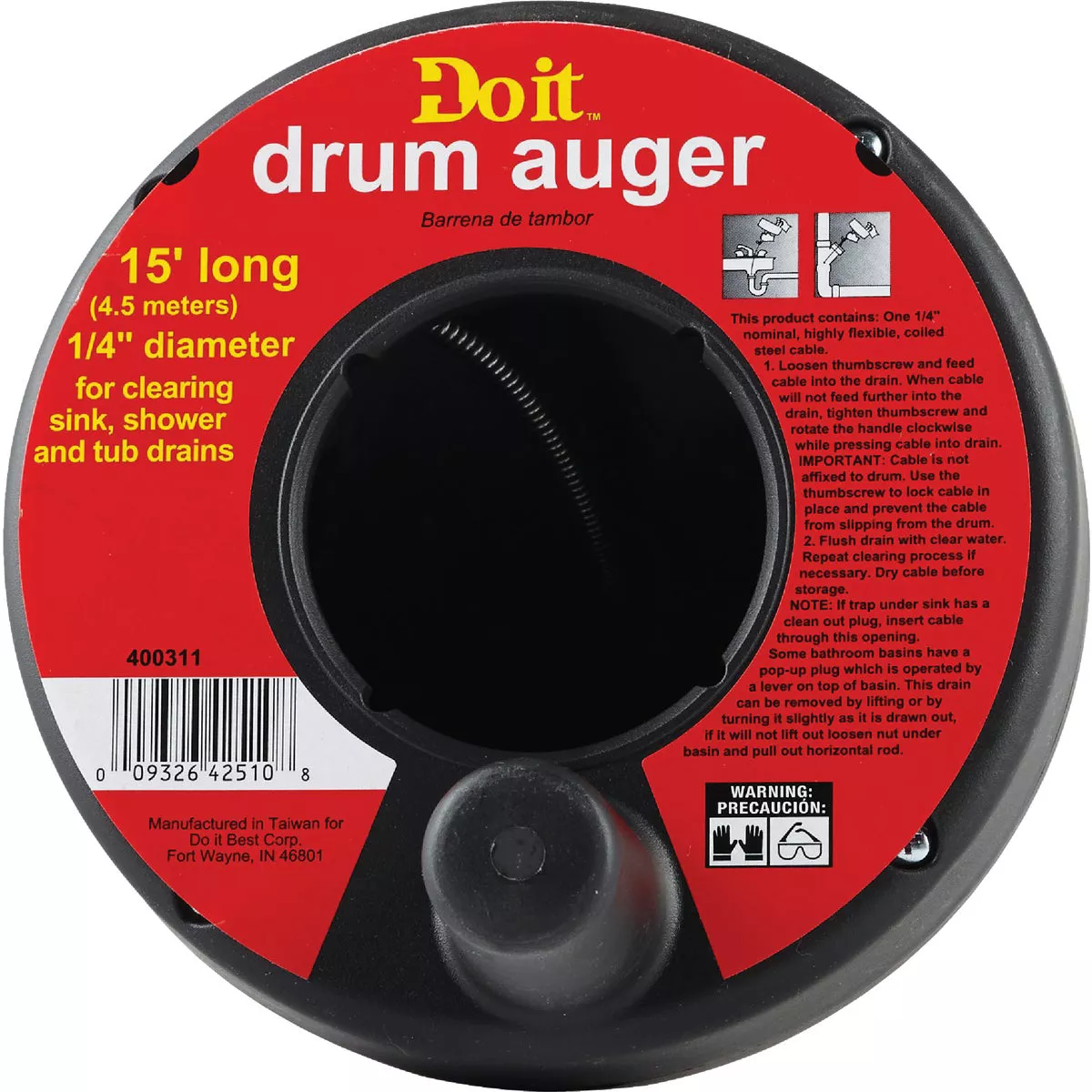 Do it Best 1/4 In. x 15 Ft. Molded Polymer Drum Drain Auger - photo 2