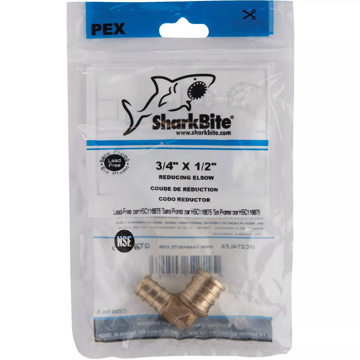 SharkBite 1/2 In. x 3/4 In. Barb 90 Deg. Brass Reducing PEX Elbow (1/4 Bend) - photo 2