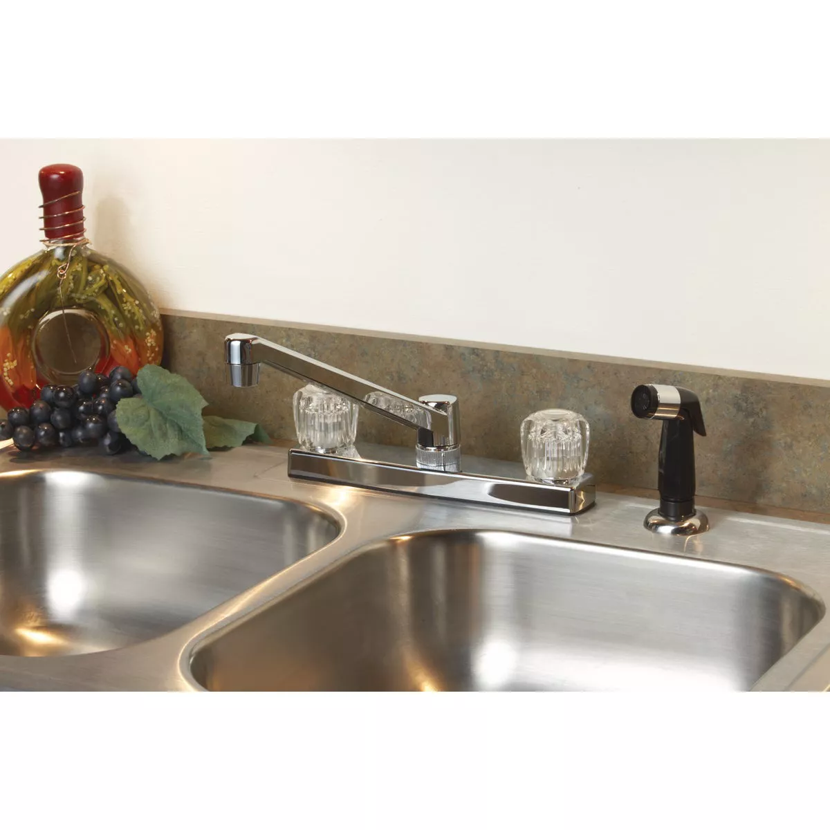 Home Impressions 2-Handle Knob Non-Metallic Kitchen Faucet with Chrome Side Spray, Chrome - photo 2