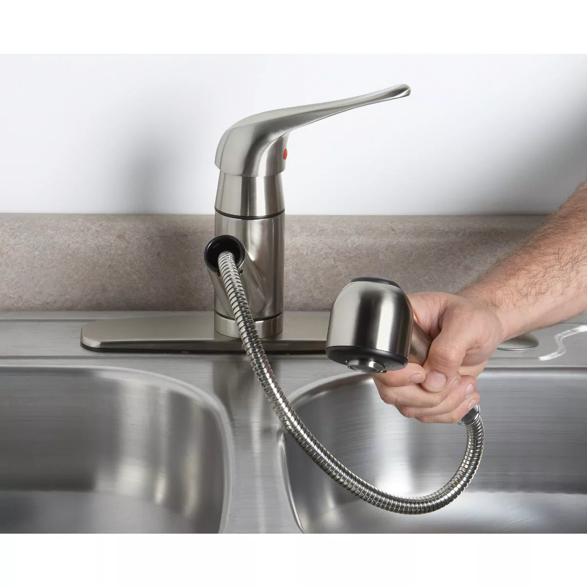 Home Impressions Single Handle Lever Pull-Out Kitchen Faucet, Brushed Nickel - photo 3
