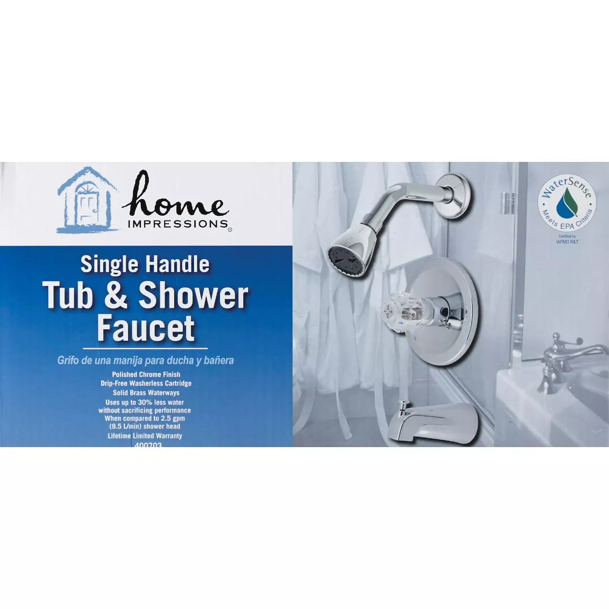 Home Impressions Chrome Single-Handle Acrylic Knob Tub & Shower Faucet - photo 3